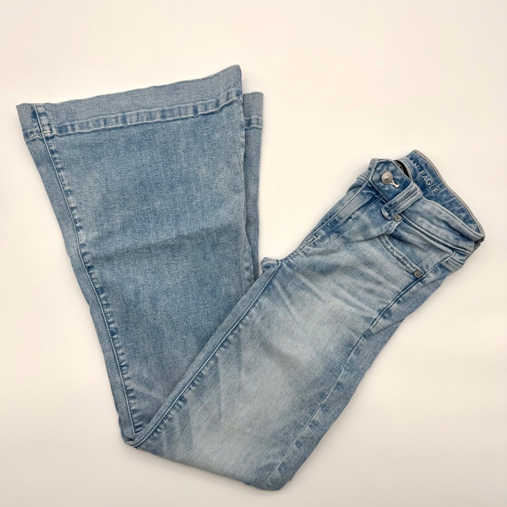 American Eagle Festival Flare Jeans Light Wash High Rise Wide Leg Womens 000R